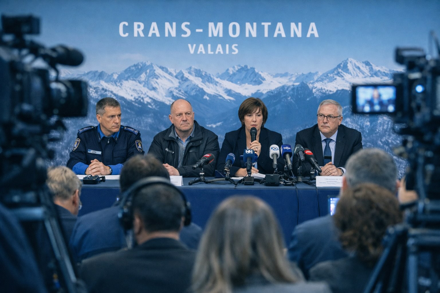 Conférence de presse des autorités lors d’une communication de crise à Crans-Montana