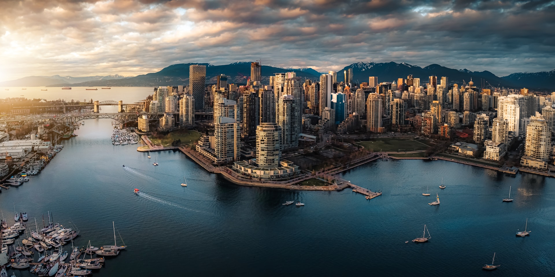 Aerial view of Vancouver harbour and skyline