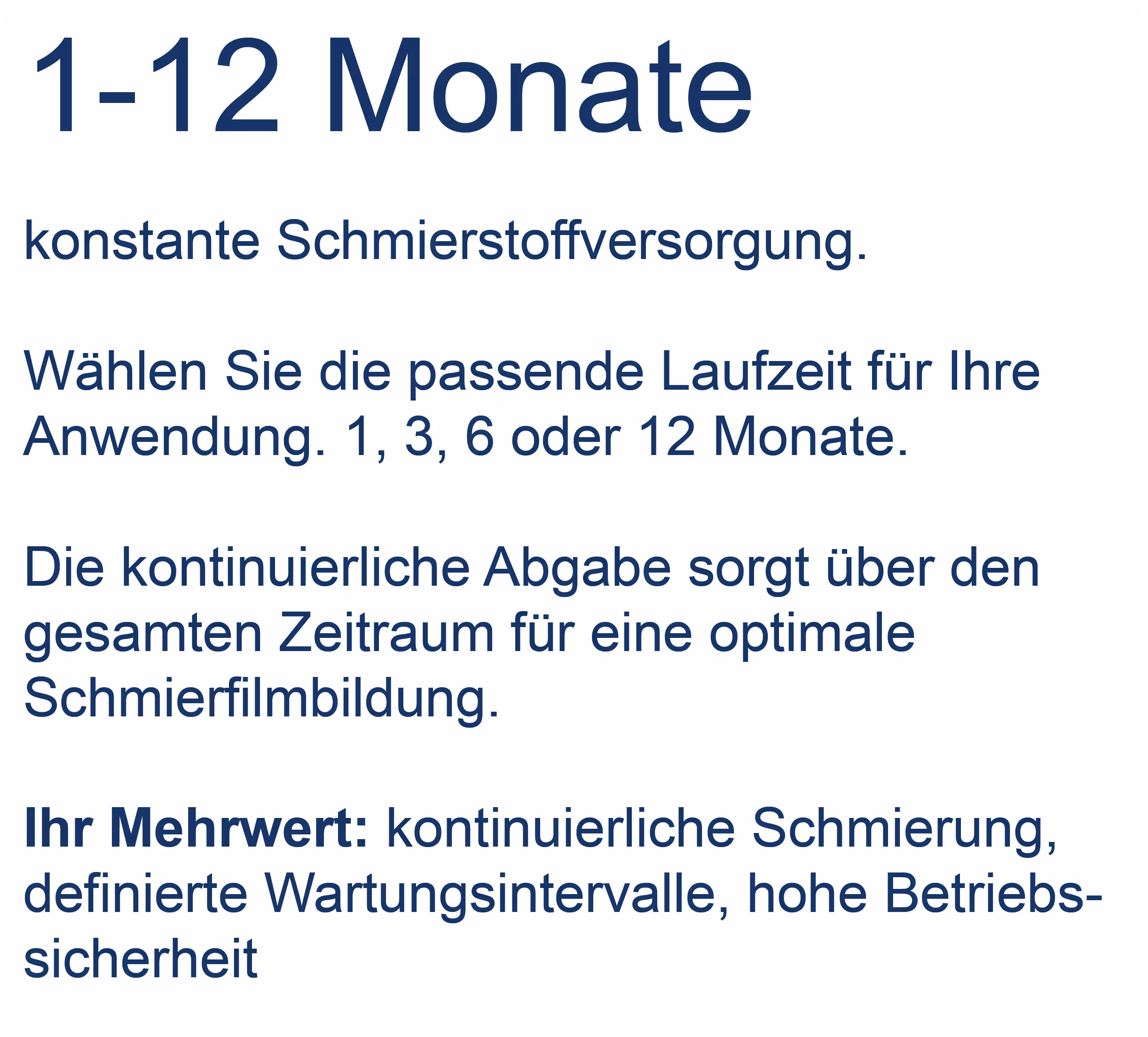 Icon für Laufzeitwahl zeigt den automatischen Schmierstoffgeber GREASEMAX® mit wählbarer Laufzeit von 1, 3, 6 oder 12 Monaten