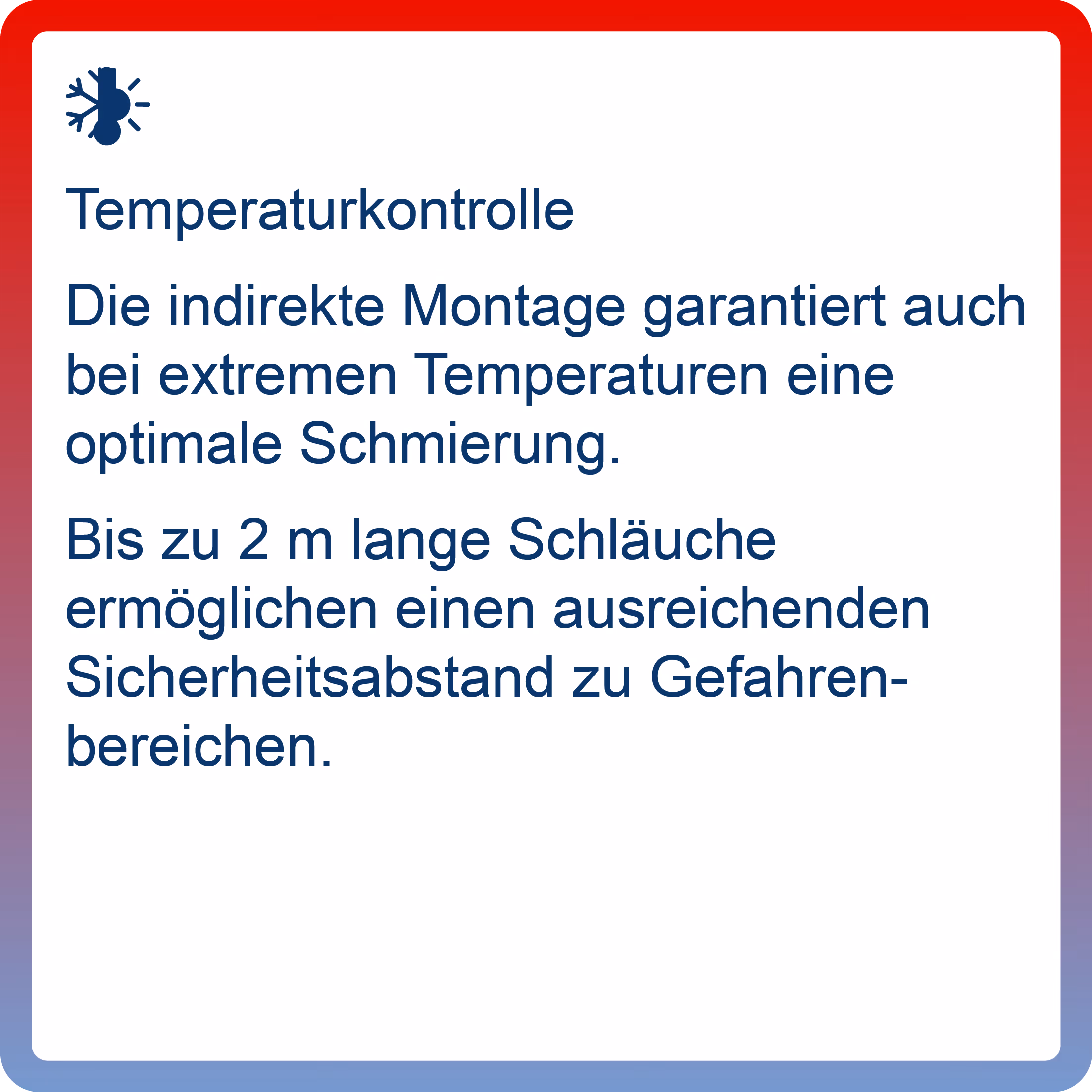 indirekte Montage sichert optimale Schmierung auch bei geringen und hohen Temperaturbereichen 