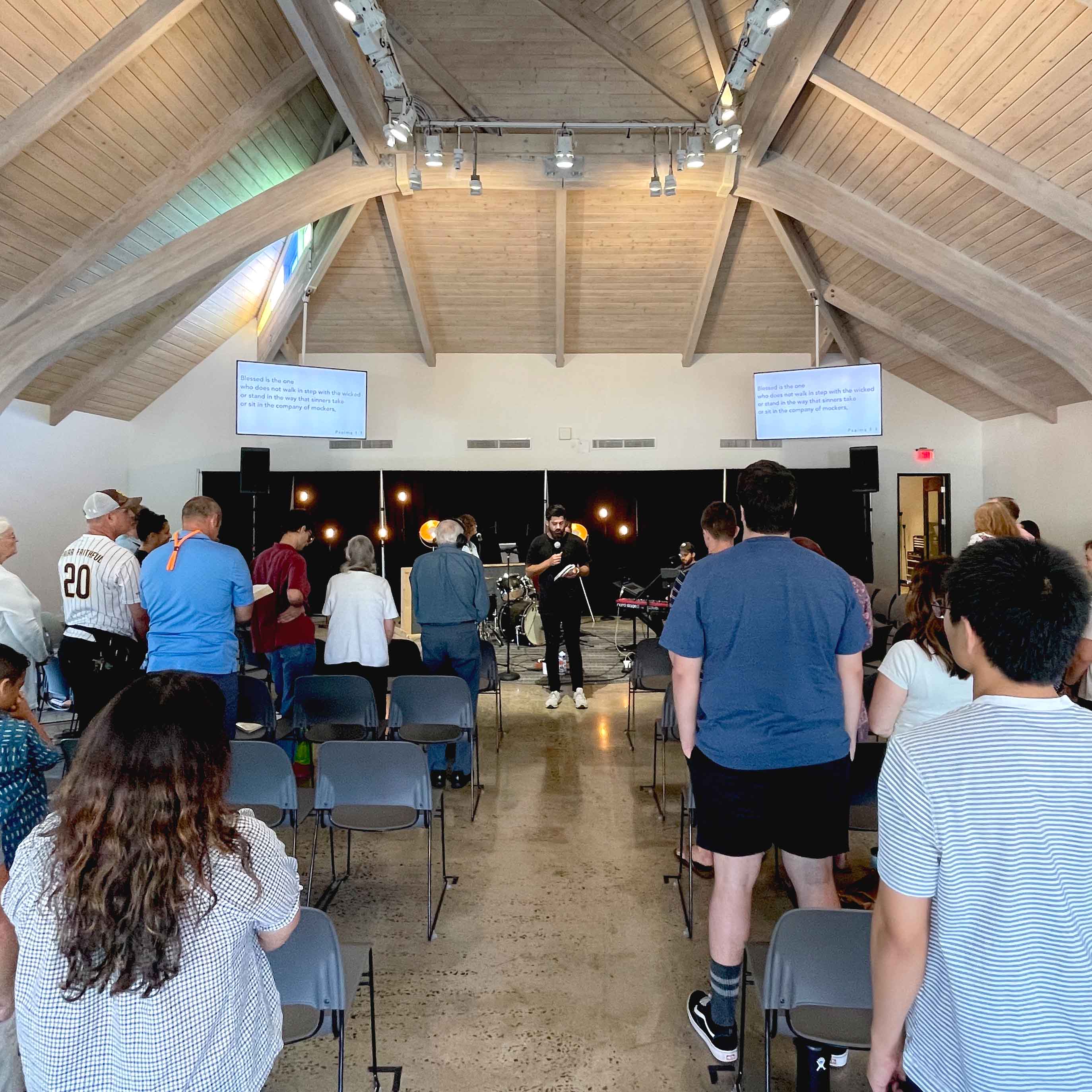 Photo of church congregation listening to Pastor Lance Sherwood