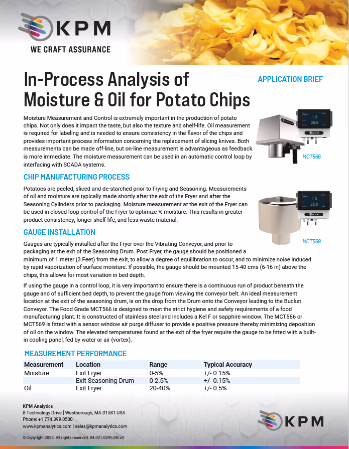 Oil & moisture measurements can be made on-line with the MCT566 and MCT569 for immediate feedback, keeping the process moving quickly and ensuring a better quality product.