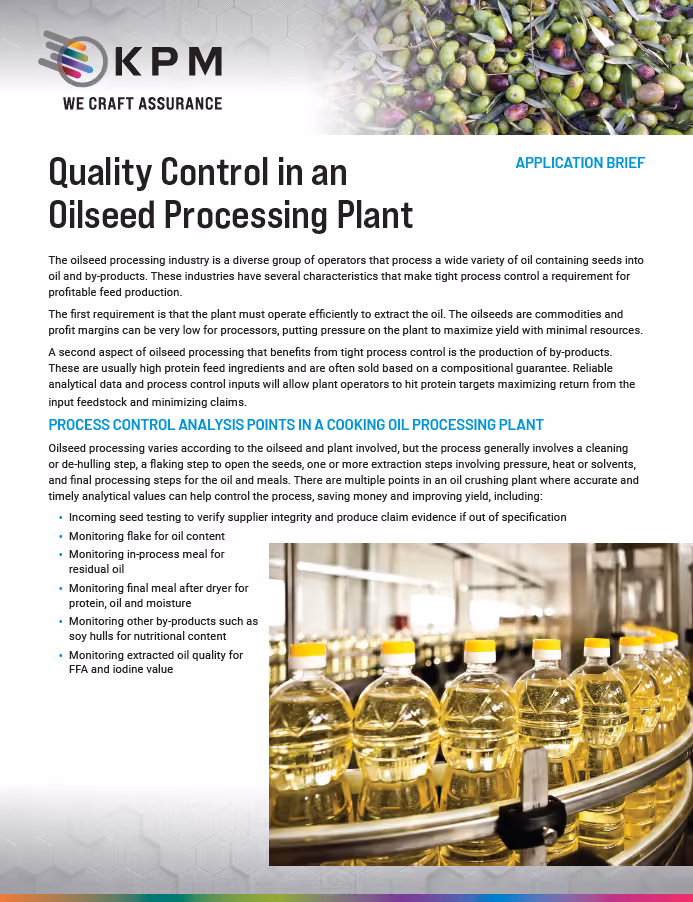 KPM offers a variety of ready–to-use solutions tailored to quality control in the oilseed processing industry. In this application note, we discuss the benefit of using Near-Infrared (NIR) technology.