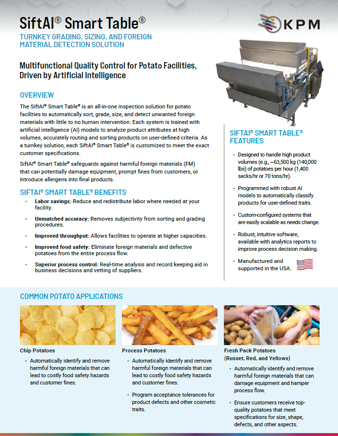 Détection, tri, calibrage et calibrage des matières étrangères clés en main pour les pommes de terre.