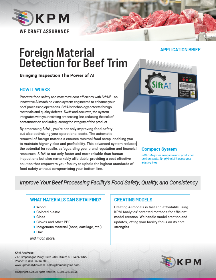 Learn how the SiftAI® Foreign Material Detection System for beef trim processing can help you reduce the risk of contamination and safeguard the integrity of your product.