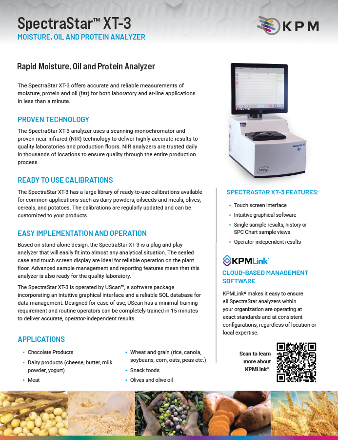 Hoja de datos del analizador de aceites y proteínas humectantes SpectraStar™ XT-3