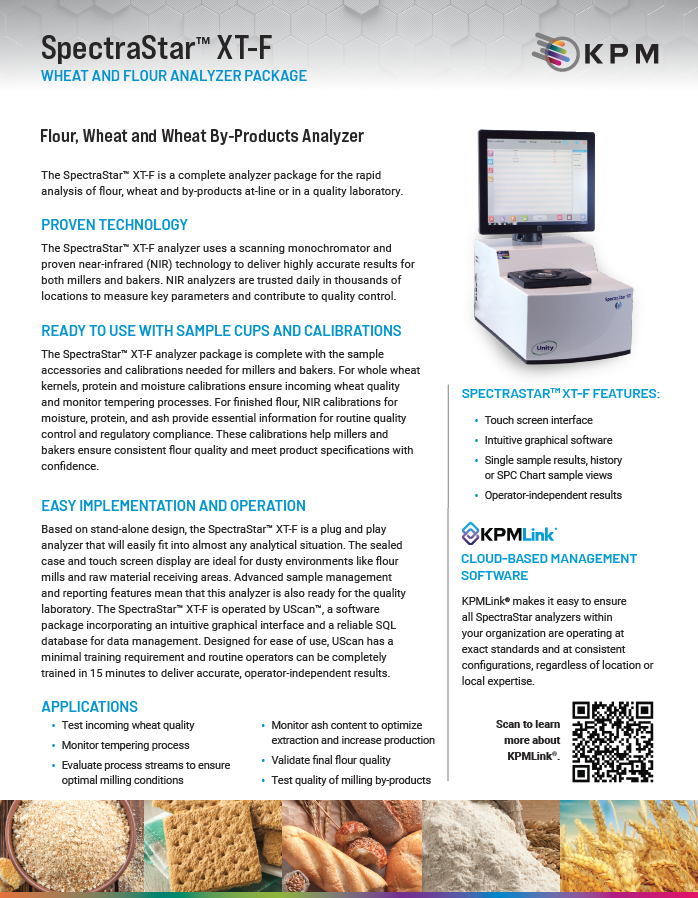 Der Unity Scientific SpectraStar™ XT-F Weizen- und Mehlanalysator ist ein komplettes Analysenpaket für die schnelle Analyse von Mehl, Weizen und Nebenprodukten an der Produktionslinie oder in einem Qualitätslabor.™