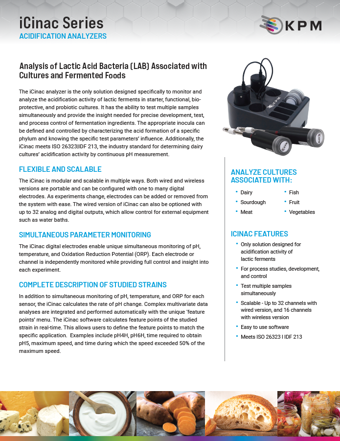 iCinac 分析仪是唯一专为监测和分析发酵剂、功能性、生物保护和益生菌培养物中乳酸发酵的酸化活性而设计的解决方案。