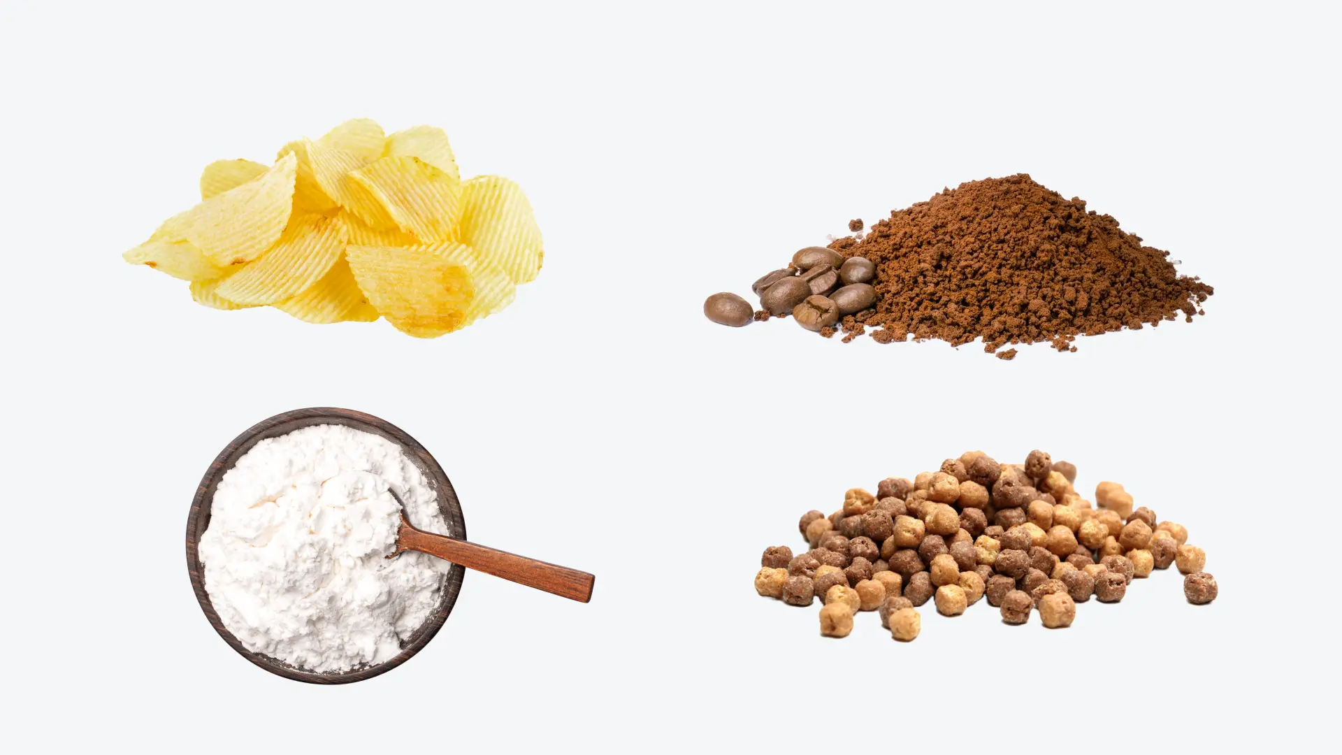 A compilation picture including snack foods that can be analyzed by the KPM MCT700 Series In-Line NIR Sensor