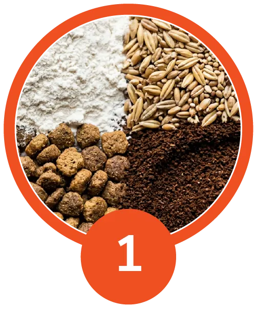 Flour, grain, feed pellets and ground samples ready for analysis