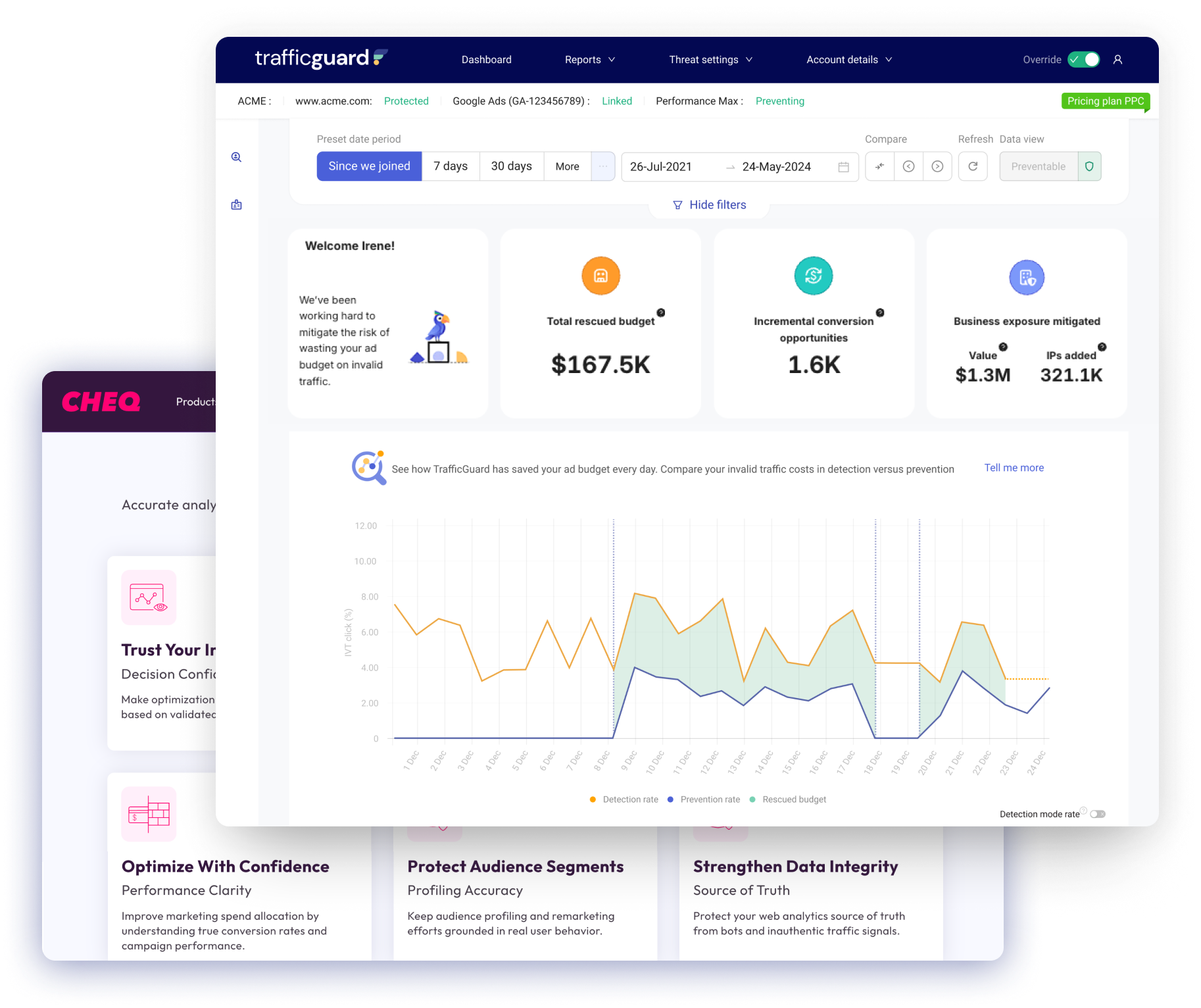 TrafficGuard's Dashboard vs Lunio