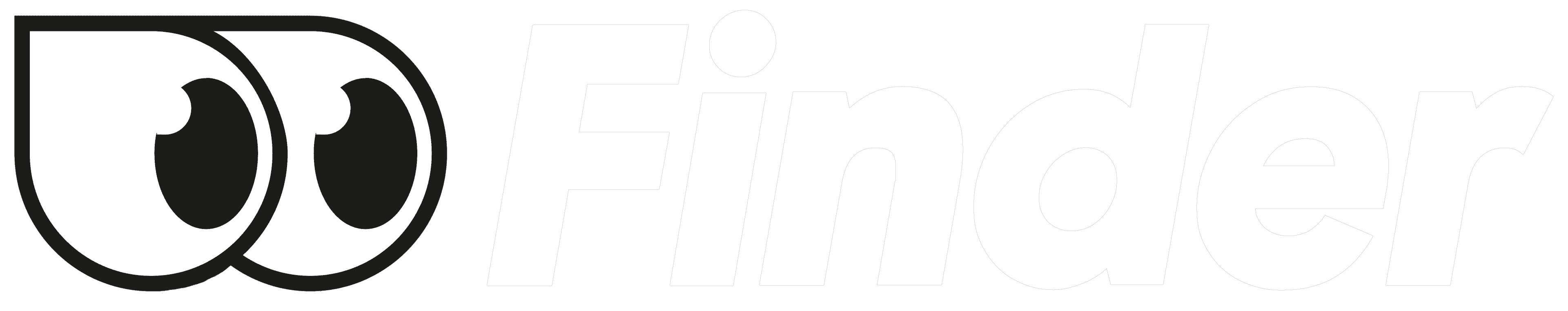 Finder logo with stylized pair of eyes and bold text on a black background.