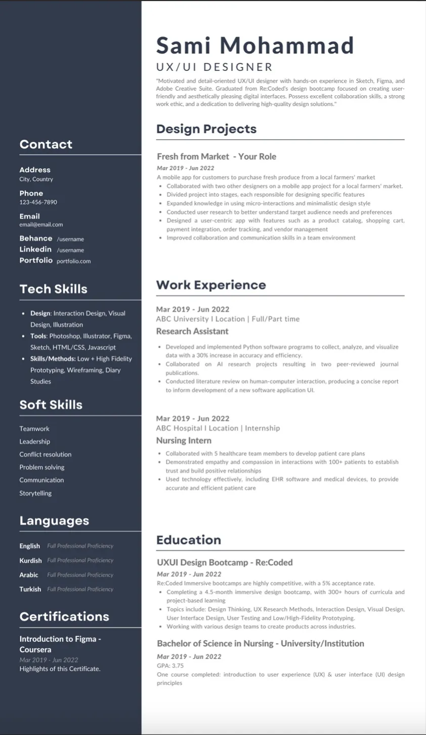 Example of a CV for tech jobs