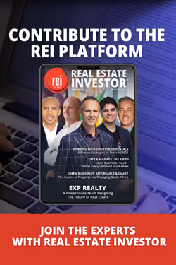 Advertisement to contribute to the REI platform featuring images of five men and text promoting Real Estate Investor and EXP Realty expertise.