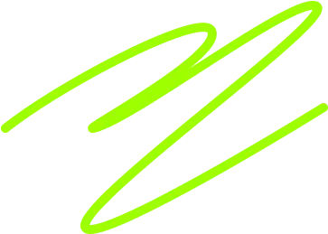 A vibrant green graphic with a dynamic, swirling line design on a black background.