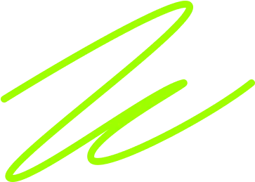 A dynamic, bright green scribble resembling a playful, abstract signature on a black background.