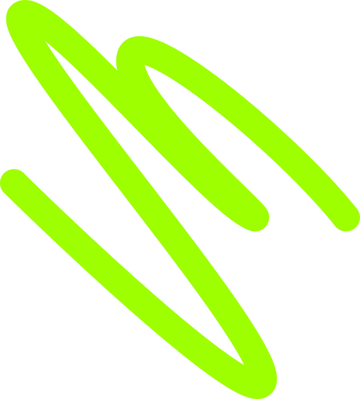 A vibrant green abstract swirl design against a black background, conveying a sense of motion and energy.