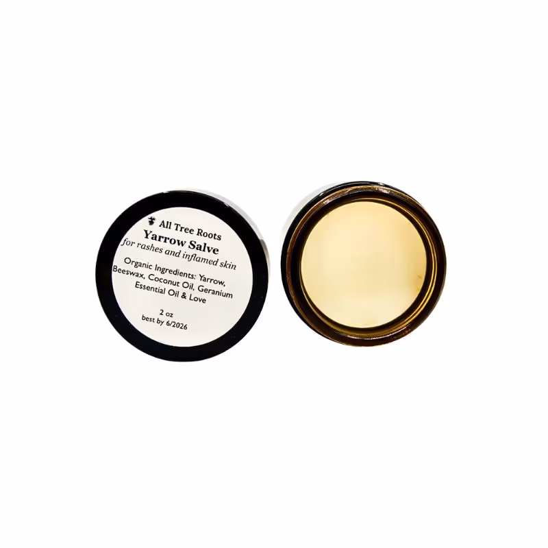 organic yarrow salve in amber glass jar