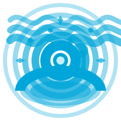 Stylized sound healing icon featuring concentric vibration waves radiating from a central circle.