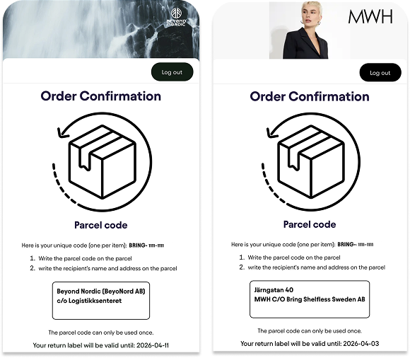 An instruction on how to send the return back using a parcel code. 