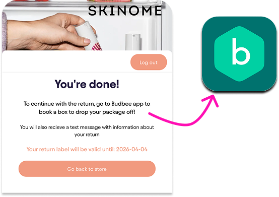 An instruction on how to send away the return using the budbee app