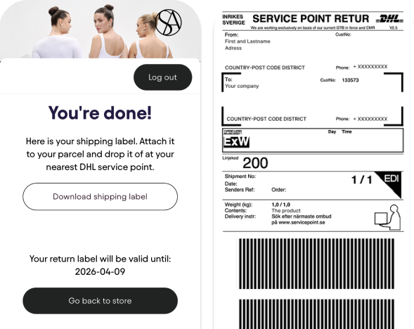 Instructions on how to send the package away using a printed shipping label. 