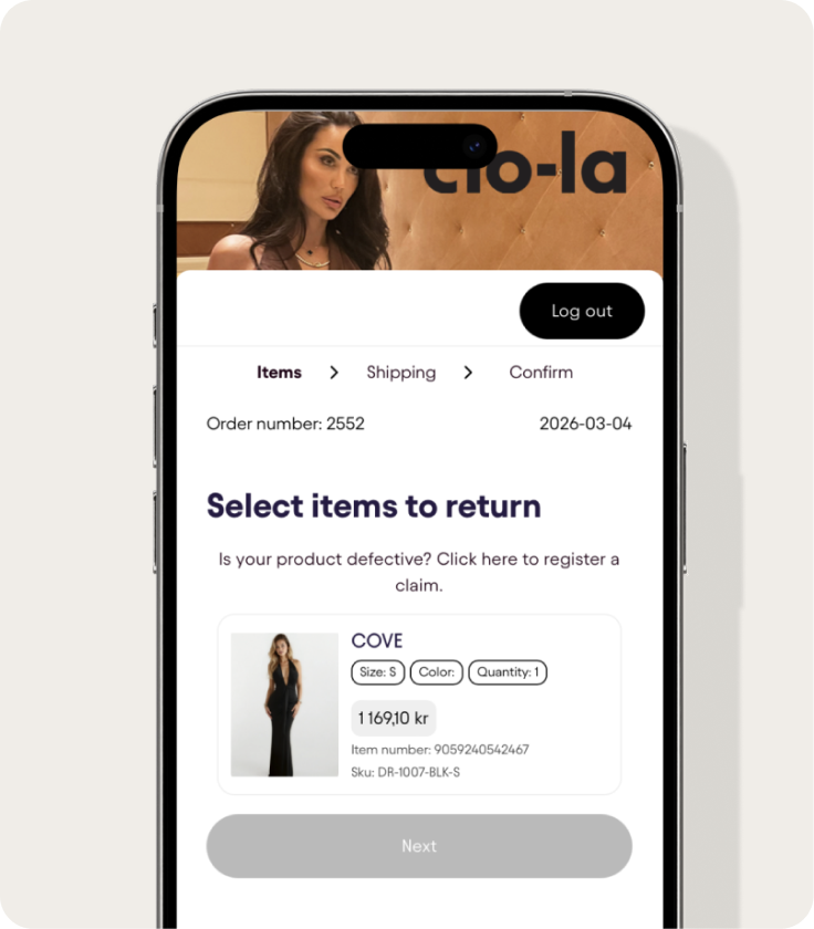 Digital Return Registration phone screens