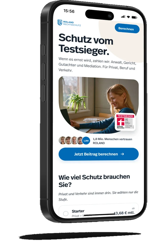 Landingpage für ROLAND Rechtsschutz auf dem Smartphone