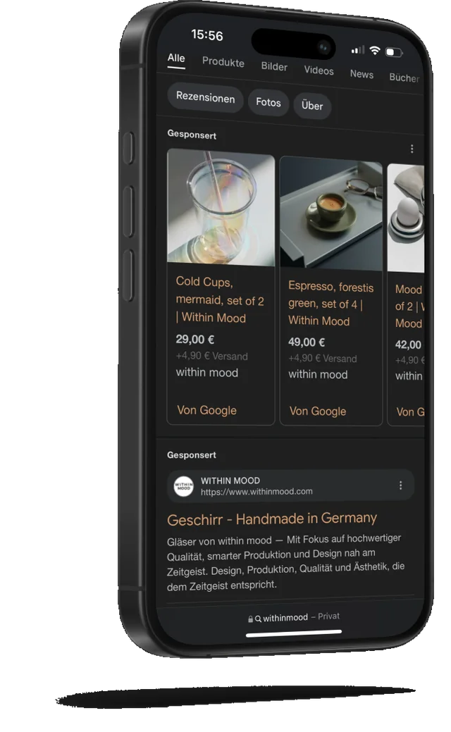 WithinMood-Produkte in der Google-Suche auf dem Smartphone