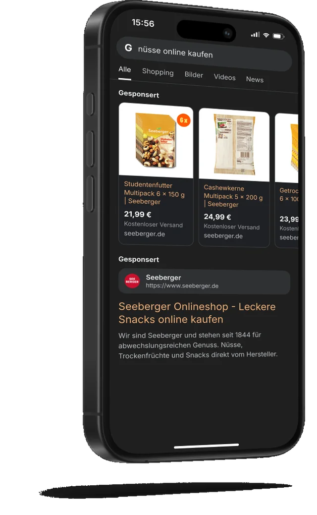 Seeberger-Shoppinganzeigen in der Google-Suche auf dem Smartphone