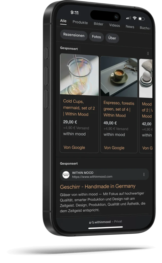 WithinMood-Produkte in der Google-Suche auf dem Smartphone