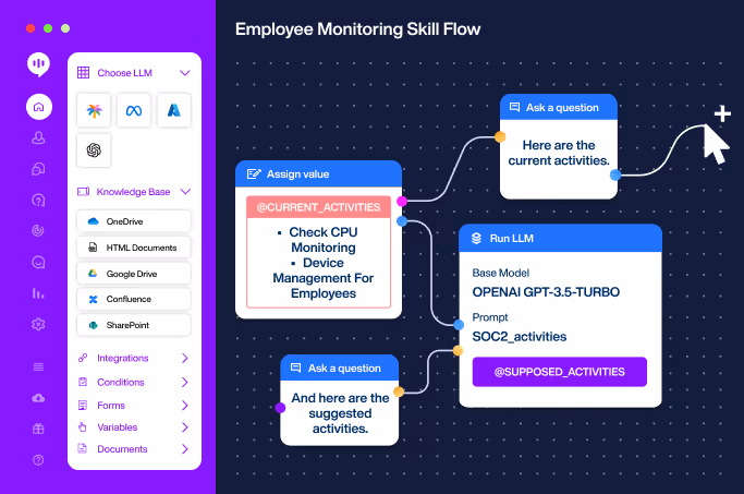 A dashboard with an example workflow from the Alli App Builder.