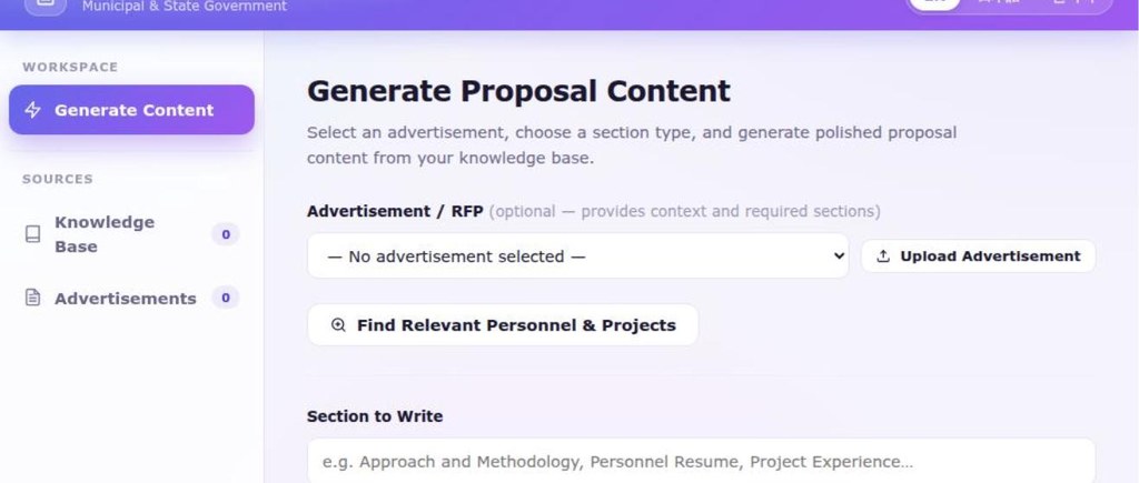 Proposal Content Generator template — generate proposal sections from an RFP and your knowledge base