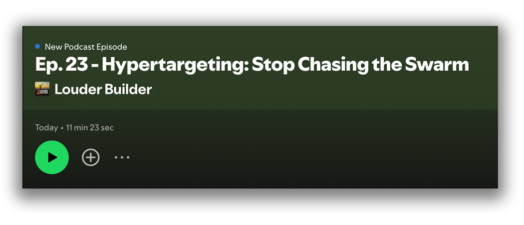Listen to the Louder Builder Podcast Episode 23 - Hypertargeting-Stop Chasing the Swarm here