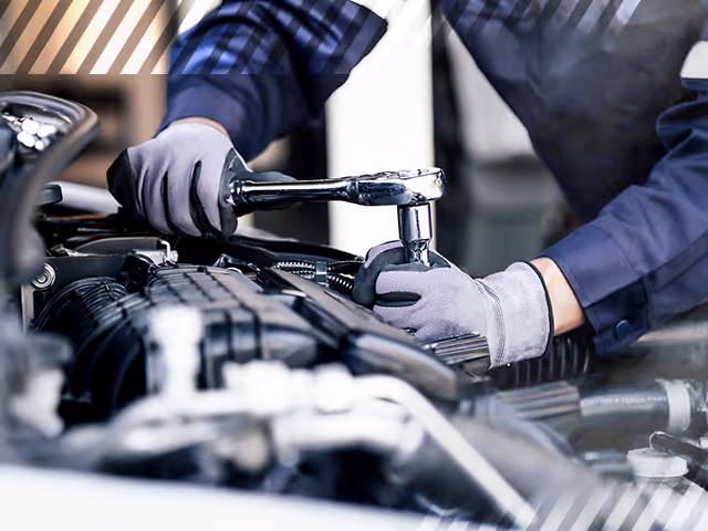 A car being serviced at a dealership