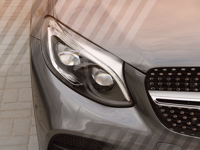 Close Up of a Mercedes Headlight
