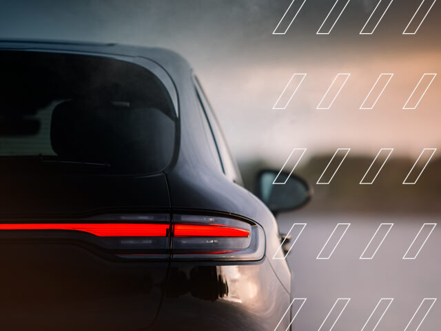 A rear view light of a Porsche