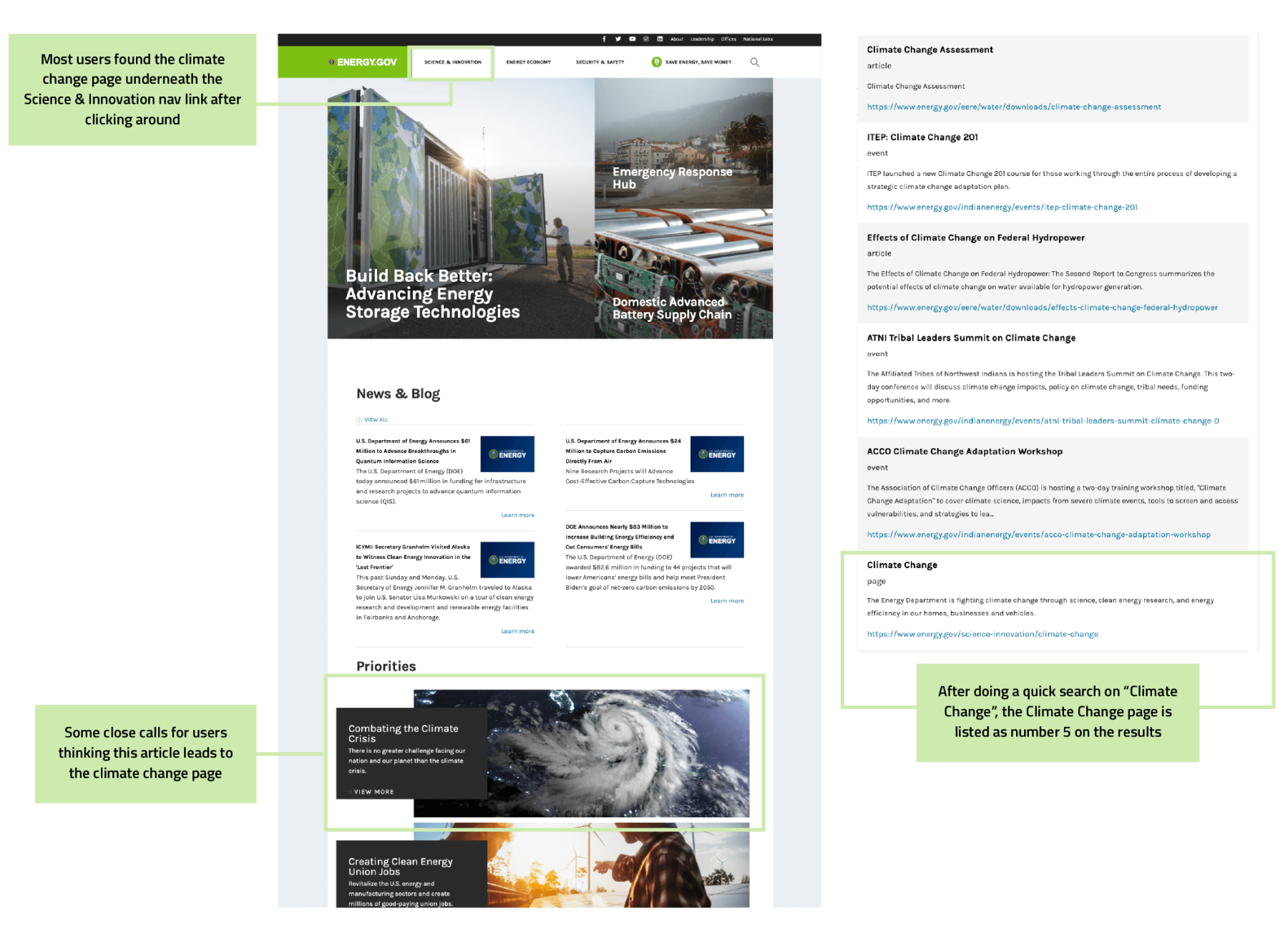 Searching for the Climate Change page
