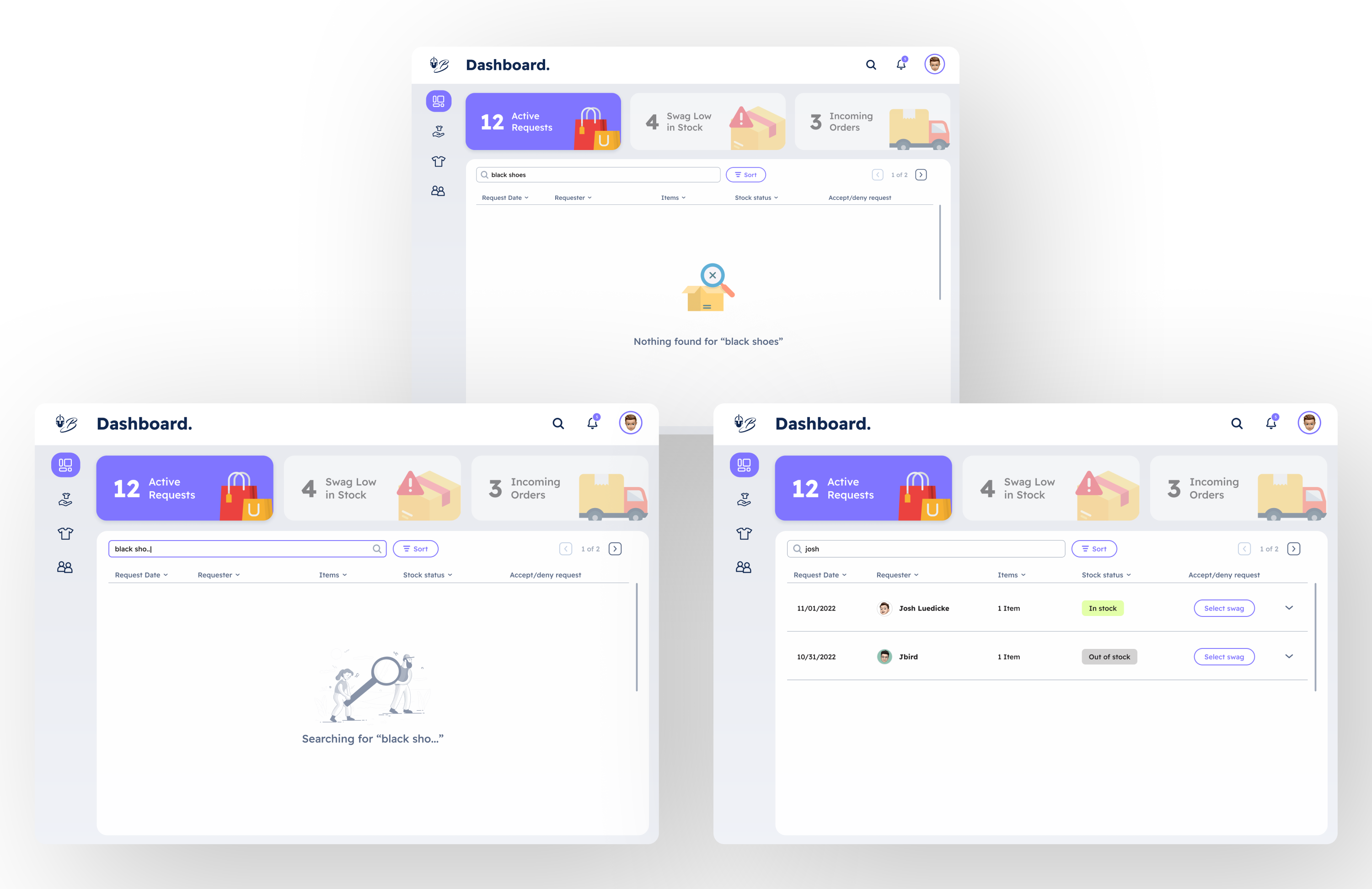 Searching on the admin portal table