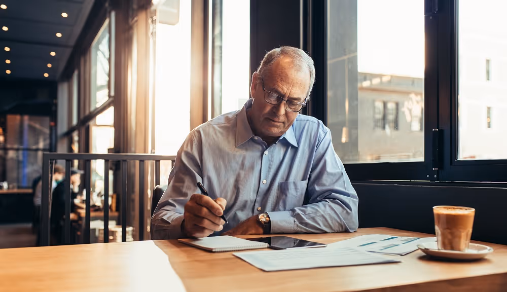 man working on tablet