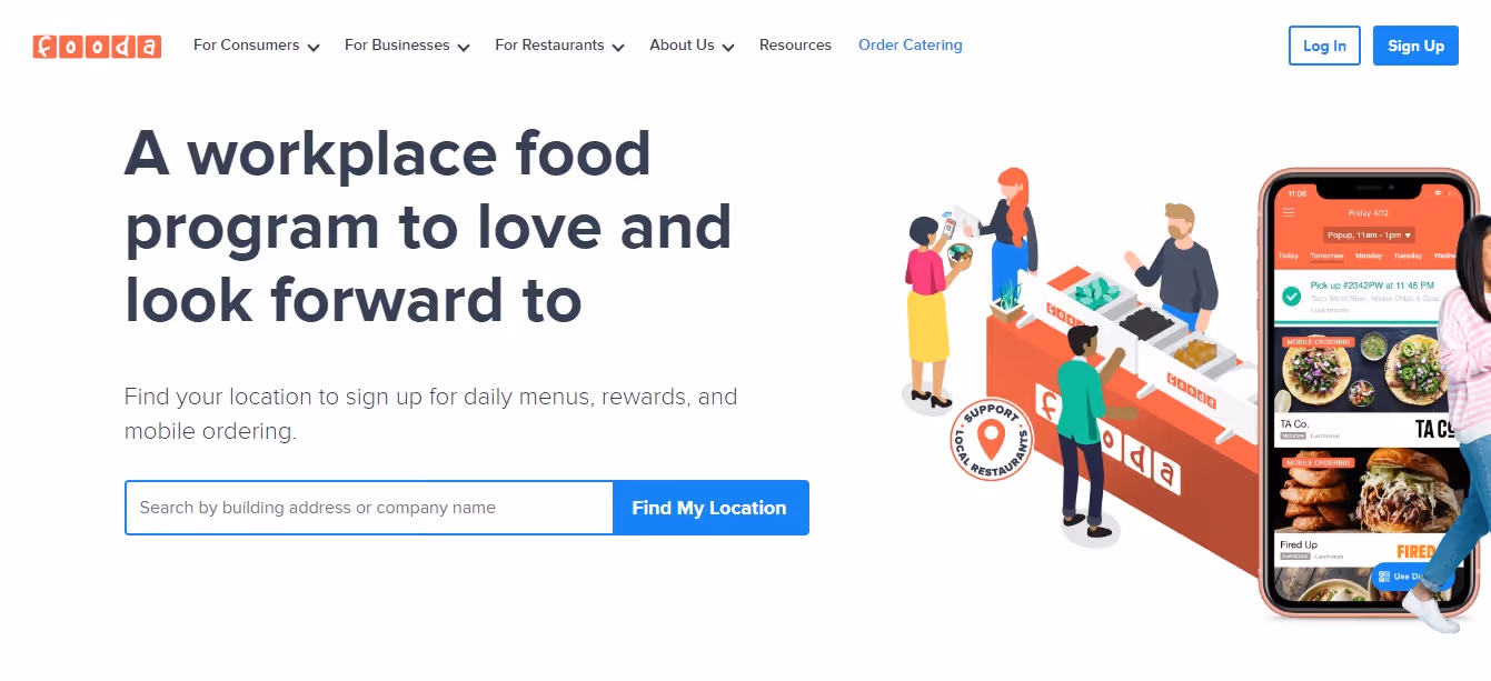 The home page of Fooda's website.