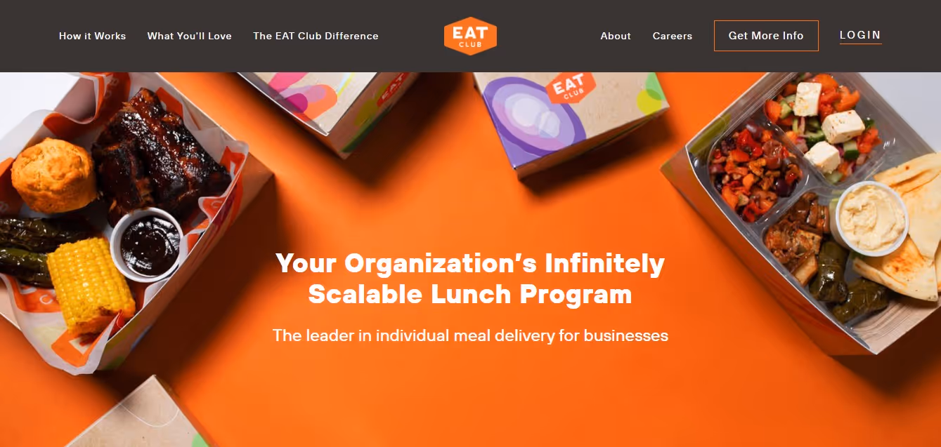 The home page of Eat Club's website