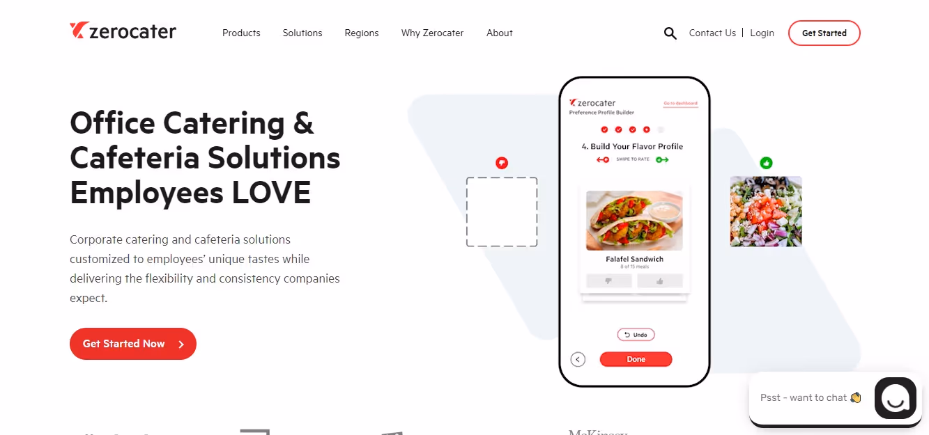 The home page of ZeroCater's website