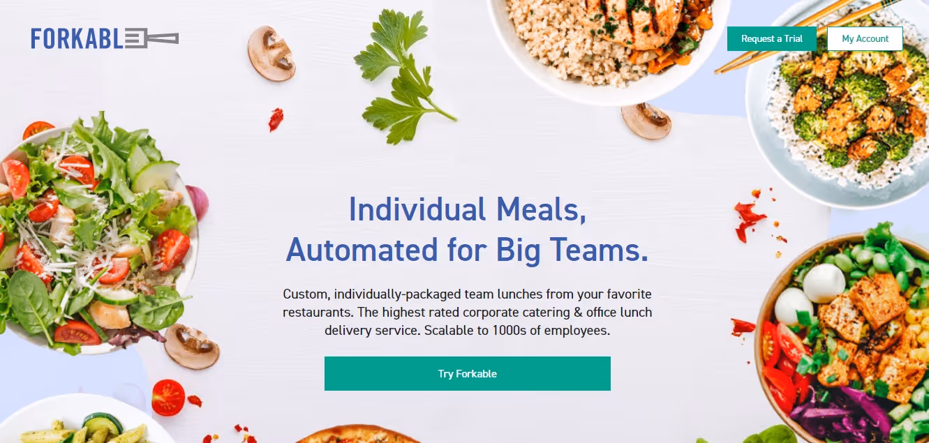 The homepage of Forkable's website