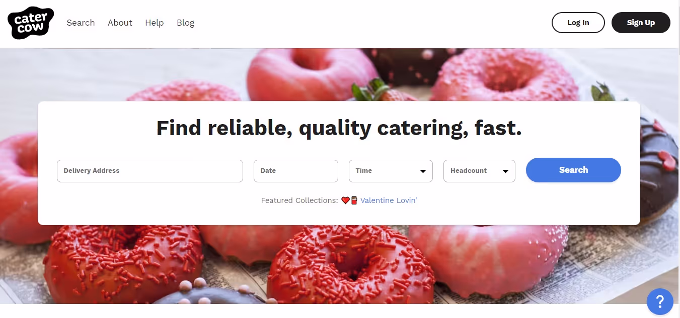 The home page of CaterCow's website