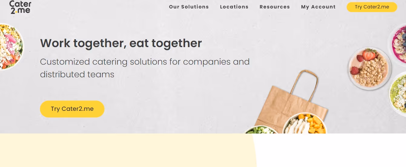 The home page of Cater2.me's website