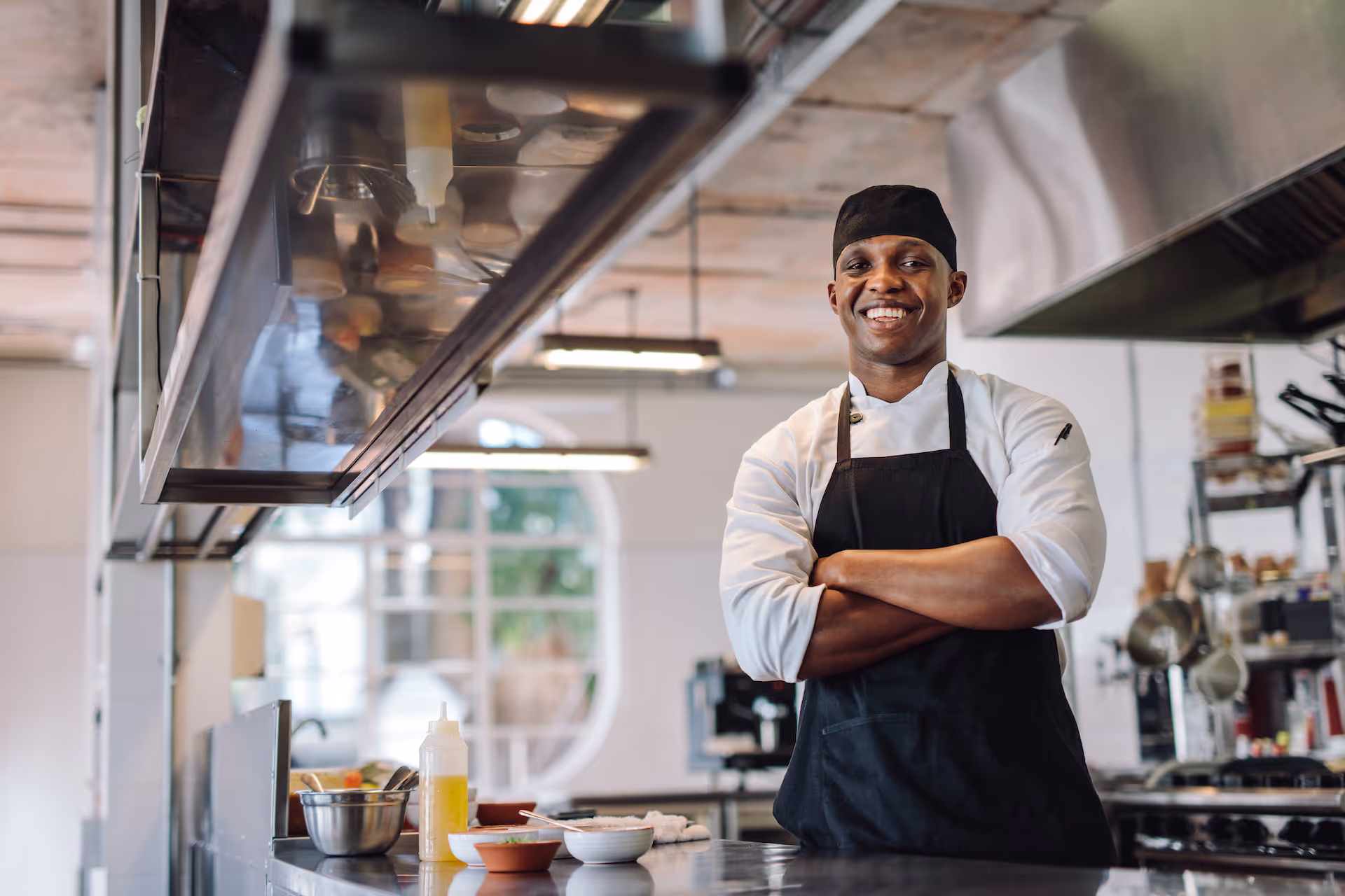 Chef standing at restaurant kitchen