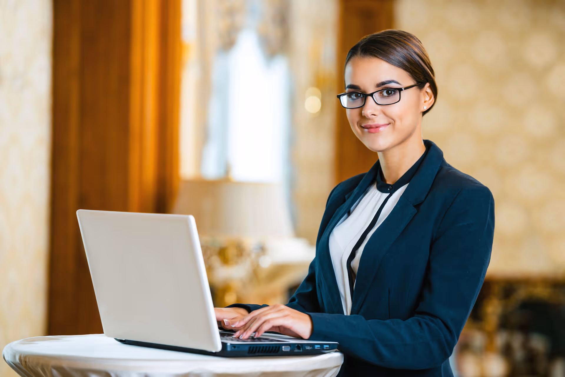 Businesswoman in expensive hotel
