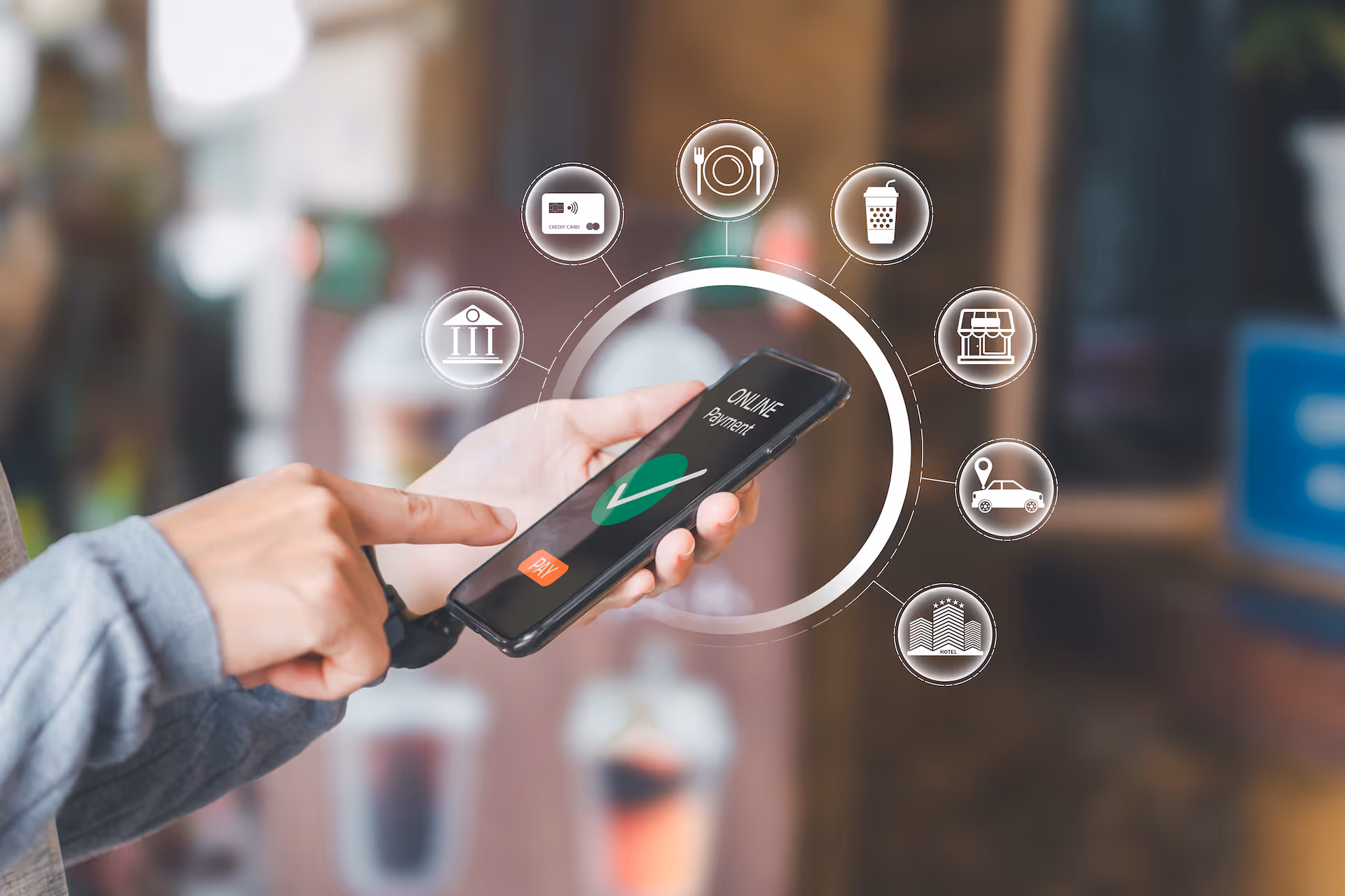 Digital payment tourism and services online concept
