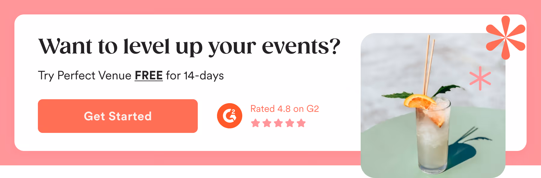 Infographic advertising Perfect Venue with an image of a cocktail